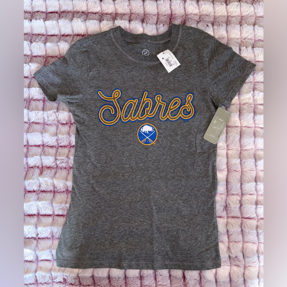 NHL Sabres Ladies Gray Tee with Blue and Gold Accents Small 4/6 NWT
